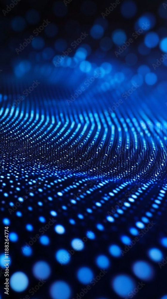 Fototapete abstract blue waves of light and digital particles create a mesmerizing depth and movement.