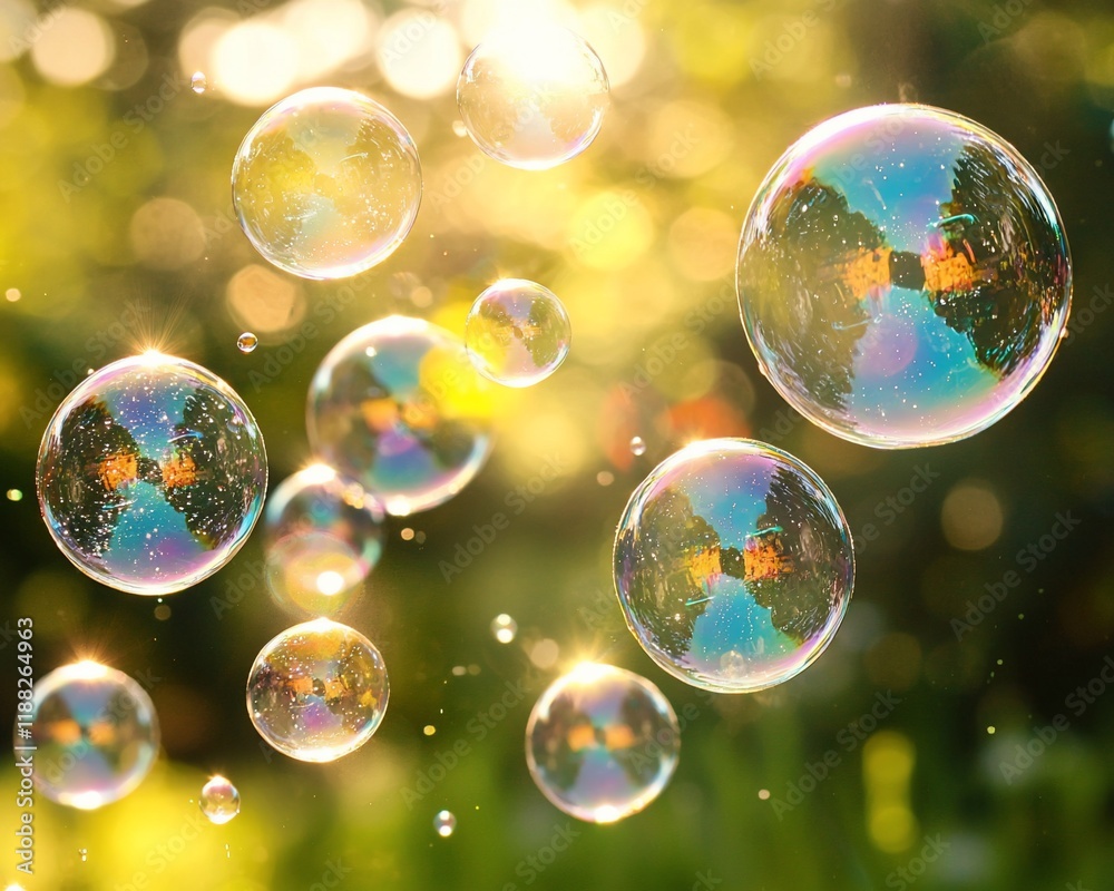 Aufkleber sparkling soap bubbles floating in sunlight.