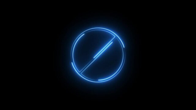 Simple neon line Ban icon. Warning, stop or no entry forbidden  color circle and line symbol icon animation on a black background.
