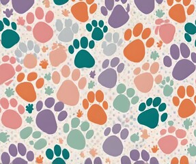 Cat and dog paw print seamless pattern colorful vector on white background 