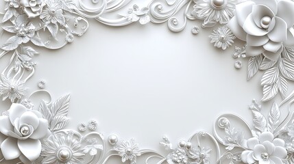 Elegant White Floral Frame Design With Pearls