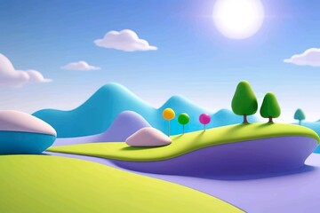 Beautiful and Peaceful Nature Scenery Illustration Landscape Countryside Tranquil Vibrant and Colorful