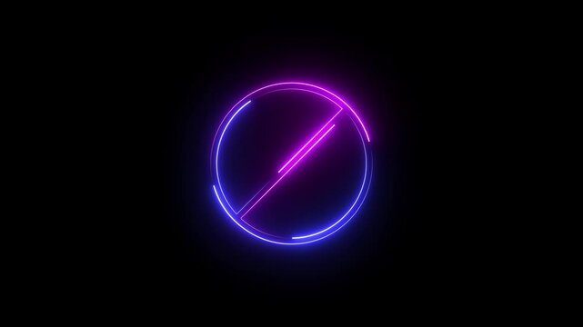 Simple neon line Ban icon. Warning, stop or no entry forbidden  color circle and line symbol icon animation on a black background.
