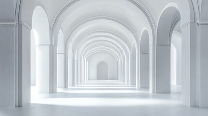 Naklejka premium White arched hallway with columns, perspective view.