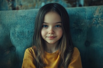 Fototapeta premium Commercial advertising visual design idea. Stunning smiling mixed-race girl - for ads, advertisement and online networks marketing use. Long coiffure - highlighted hair. Vibrant hair colors.