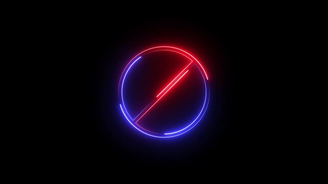 Simple neon line Ban icon. Warning, stop or no entry forbidden  color circle and line symbol icon animation on a black background.