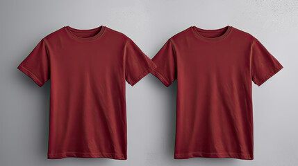 Two Maroon T-Shirts Mockup on Grey Background