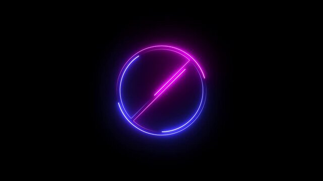 Simple neon line Ban icon. Warning, stop or no entry forbidden  color circle and line symbol icon animation on a black background.
