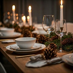 Fototapeta premium christmas dinner table setting