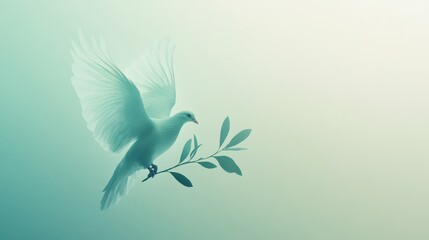 Fototapeta premium Peaceful dove with olive branch on serene background