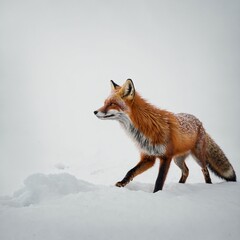 Obraz premium A fox with a long, flowing tail that seems to extend endlessly on a white background.