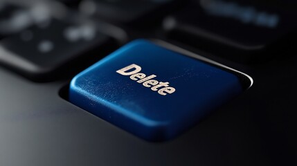 Close-up of a Blue Delete Key on a Dark Keyboard