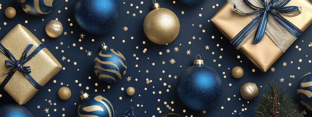 Elegant Gold Blue Christmas Ornament Gift Background
