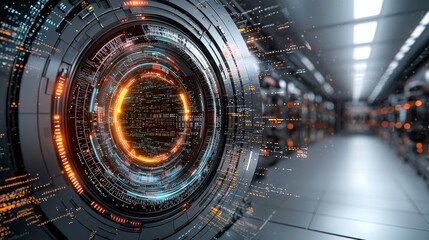 Obraz premium Futuristic circular interface in high-tech data center
