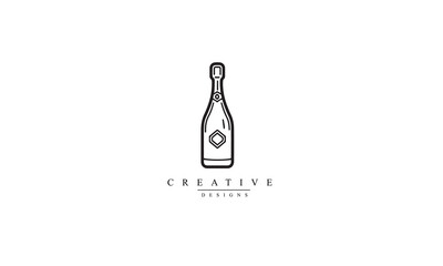 Champagne bottle line icon black Logo white background