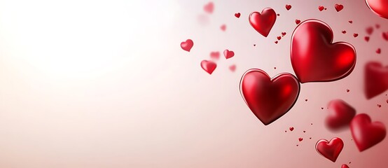 Soft Romantic Background with Red Hearts and Bokeh Light Effects for Valentine&rsquo;s Day, Love, and Wedding Themes