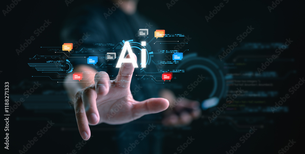 Poster chatbot chat with ai, artificial intelligence. man using technology smart robot ai, artificial intel
