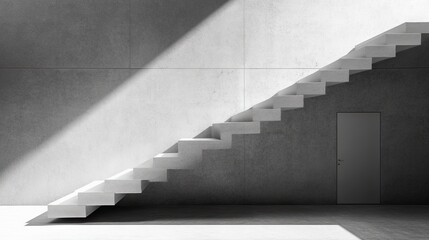 Obraz premium A minimalist white room with clean walls, a simple door, and natural light streaming through the window.