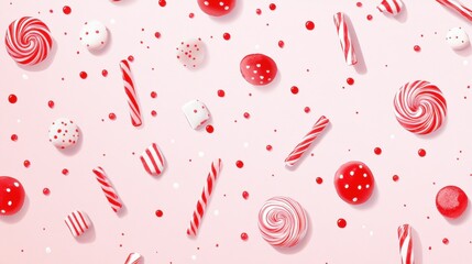 Fototapeta premium Festive Red White Candy Canes Sweets Lollipops Background