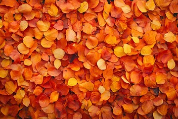 Orange fall leaves in park, autumn natural background with generative ai