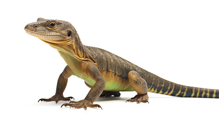 Fototapeta premium Closeup of a Brown and Green Lizard on White Background