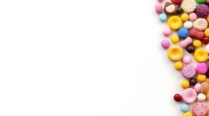 Obraz premium Colorful Candies Arranged Against White Background