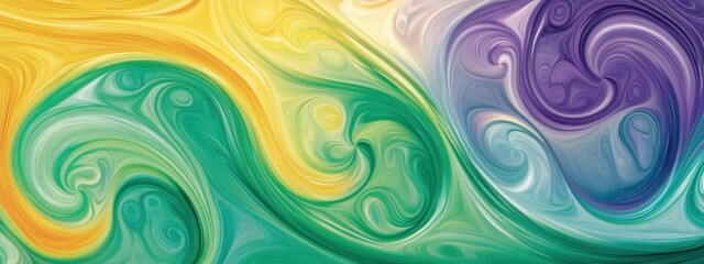 Obraz premium Abstract swirl gift wrap design in green, yellow, purple, elegant and vibrant, perfect for special occasions and celebrations