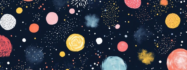 Playful Planetary Gift Wrap, vibrant navy background adorned with whimsical planets and comets, perfect for cosmic-themed celebrations
