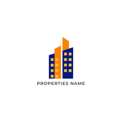 ILLUSTRATION BLUE ORANGE COLOR BUILDING ARCHITECTURE SIMPLE MINIMALIST LOGO ICON DESIGN VECTOR. GOOD FOR REAL ESTATE, PROPERTY INSDUSTRY