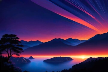 Beautiful and Peaceful Nature Scenery Illustration Landscape Countryside Tranquil Vibrant and Colorful