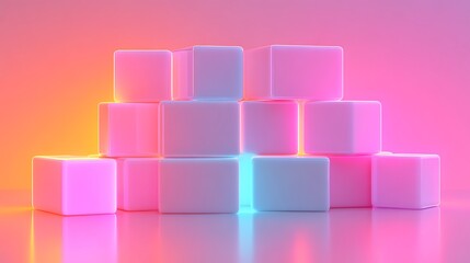 Obraz premium Neon Lit Cubes Arranged In A Stacked Formation
