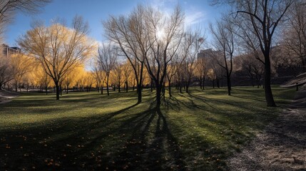 Golden Autumn Meadow: A Serene Park Landscape