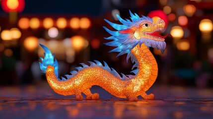 Fototapeta premium Celebrating lunar new year colorful dragon lanterns in vibrant urban festival nighttime festivities cultural heritage