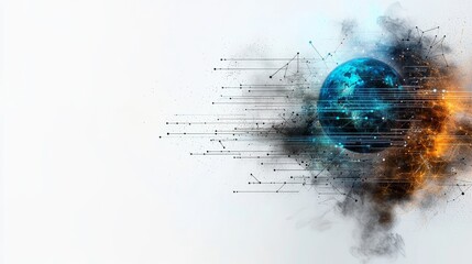 Abstract digital globe with technology and energy elements on white background