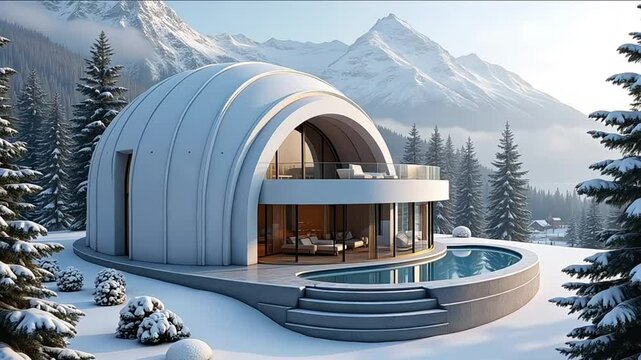 a modern villa designed in the shape of an igloo