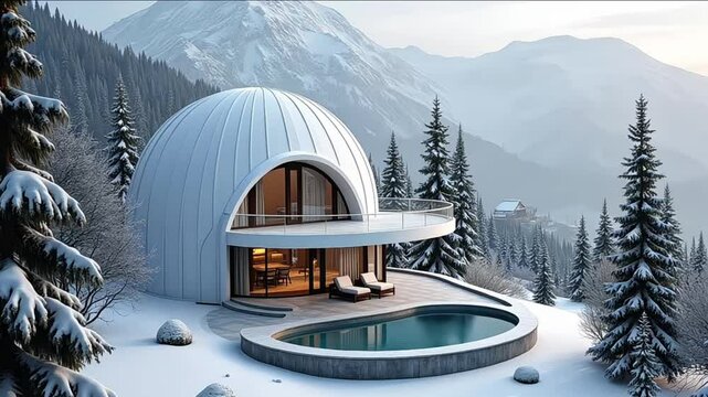 a modern villa designed in the shape of an igloo