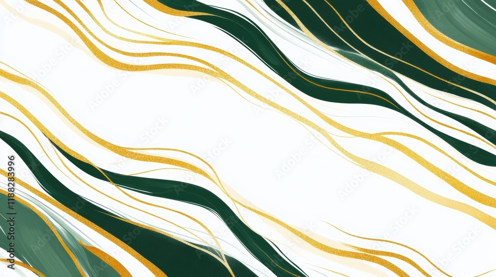 Poster abstract wavy lines in green and gold create a dynamic flat pattern on a white background, perfect f