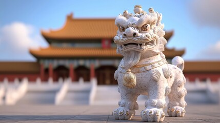 Cultural symbolism of a guardian lion statue forbidden city sculpture historic architecture low angle heritage preservation