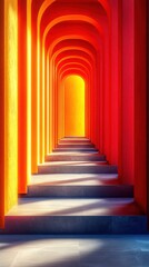 Vibrant Archway Staircase: A Journey Through Warm Hues