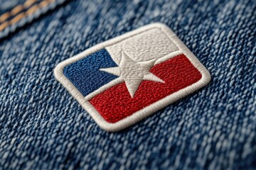 Embroidered Texas flag patch on denim fabric, showcasing vibrant