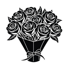 bouquet of roses Silhouette vase vector with white background