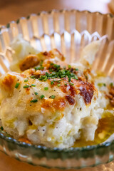 cauliflower pie, Emmental cheese, almonds and Ras El Hanout, 