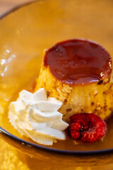 Creamy vanilla flan with chantilly cream, 