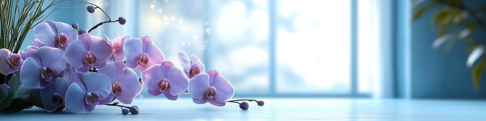 Obraz premium Serene Orchid Bloom by Window: A Peaceful Indoor Scene