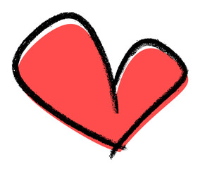 Vector illustration of a bold red heart with a textured black outline, perfect for modern romantic designs.
