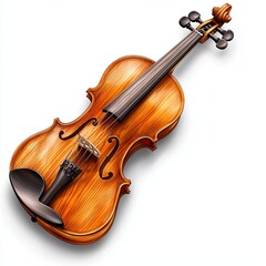 Fototapeta premium Isolated on white, watercolor illustration of a violin with elegant golden-brown wood tones, flowing artistic brushstrokes