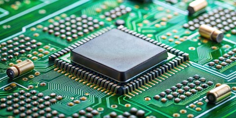 Obraz premium Tiny electronic component on a circuit board, semiconductor, circuitry, semiconductor, circuitry