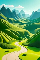 Beautiful and Peaceful Nature Scenery Illustration Landscape Countryside Tranquil Vibrant and Colorful