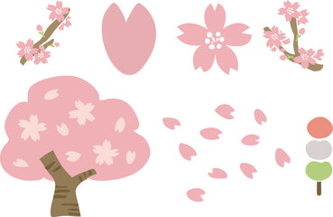 お花見のイラストセット  Cherry Blossom Festival