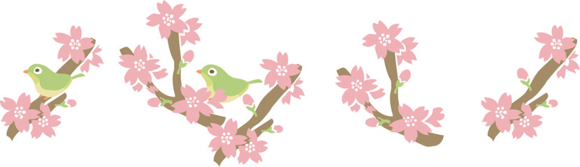 桜の枝とメジロのイラスト
